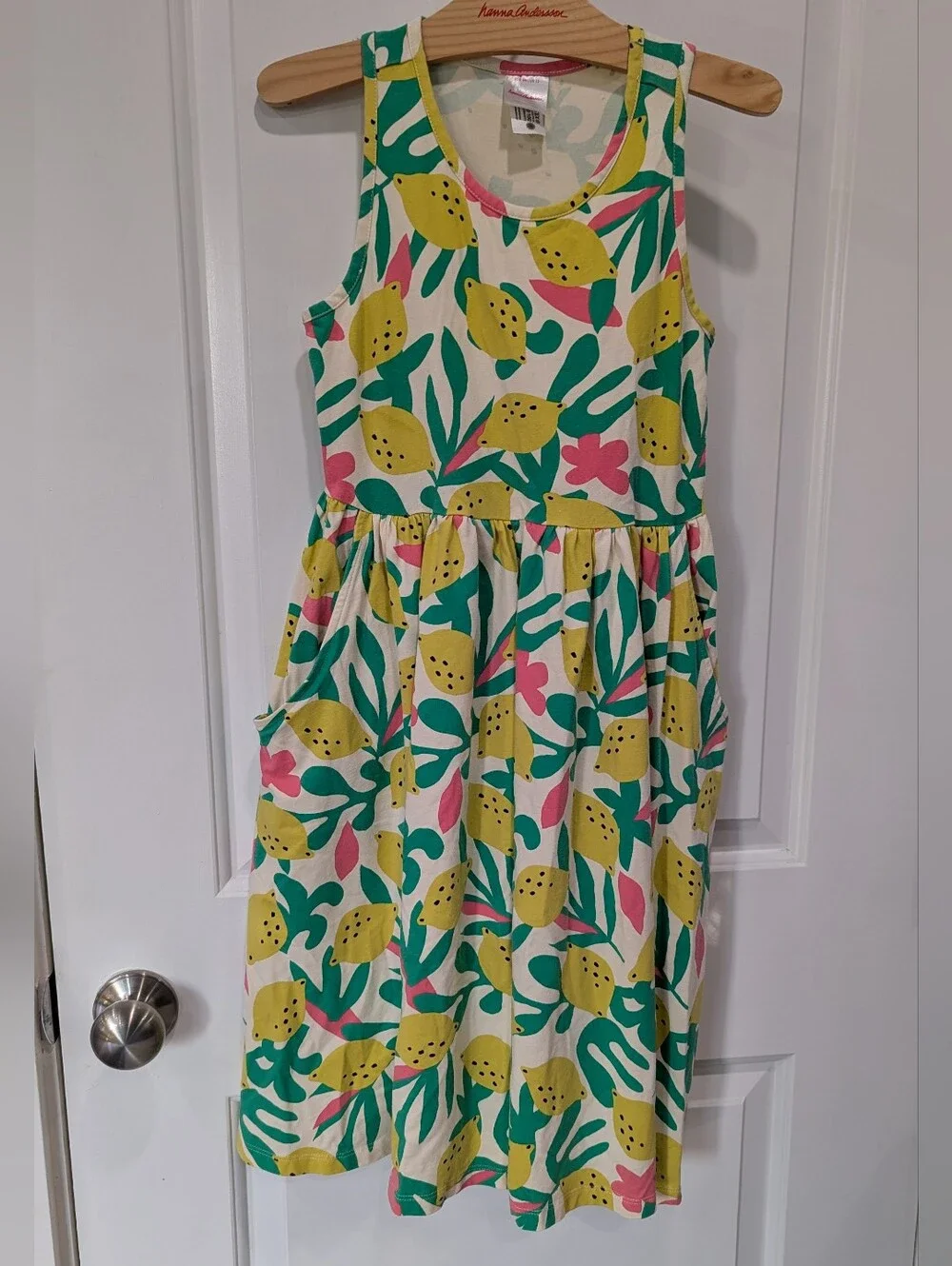Hanna Andersson Kids Sleeveless Dress Lemon Zesty Citrus Cotton Girl Size 150 12